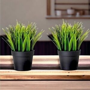 2x IKEA Fejka Artificial Potted Wheat Grass Plant Indoor Outdoor 4" NWT